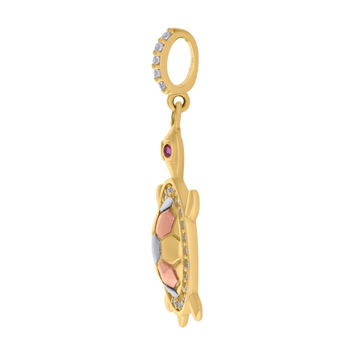 10K Tri-Color Gold Womens Pink White Cubic-Zirconia Tortoise Ocean Charm Pendant