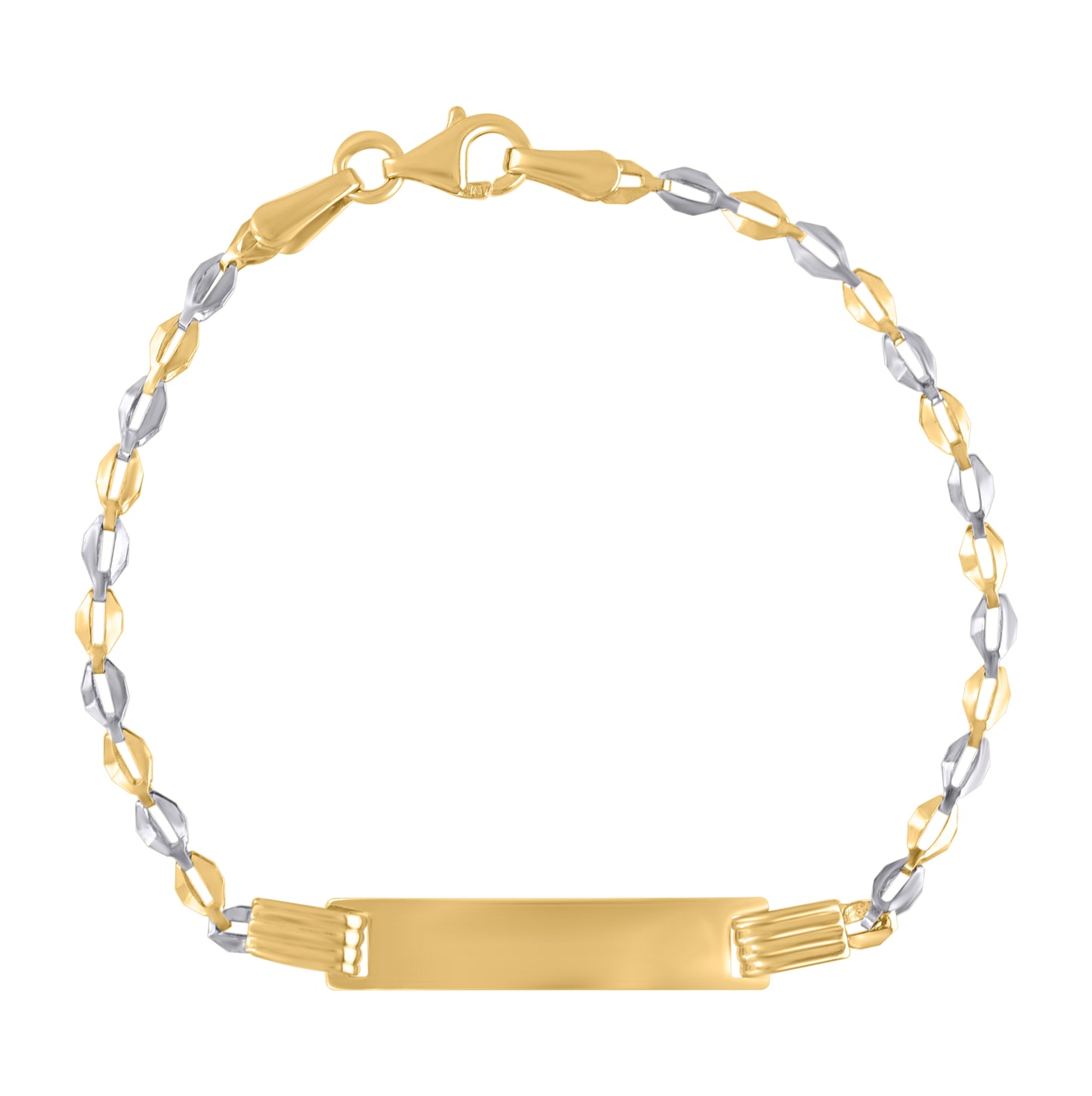 14K Two-tone Gold Womens Fashion Link ID Bracelet Size 6 Inches