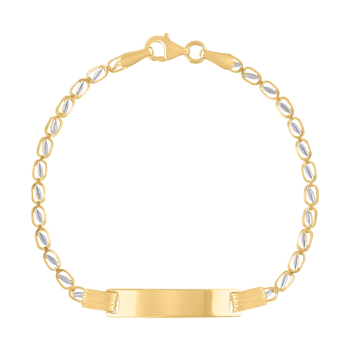 14K Two-tone Gold Womens Fashion Link ID Bracelet Size 6 Inches