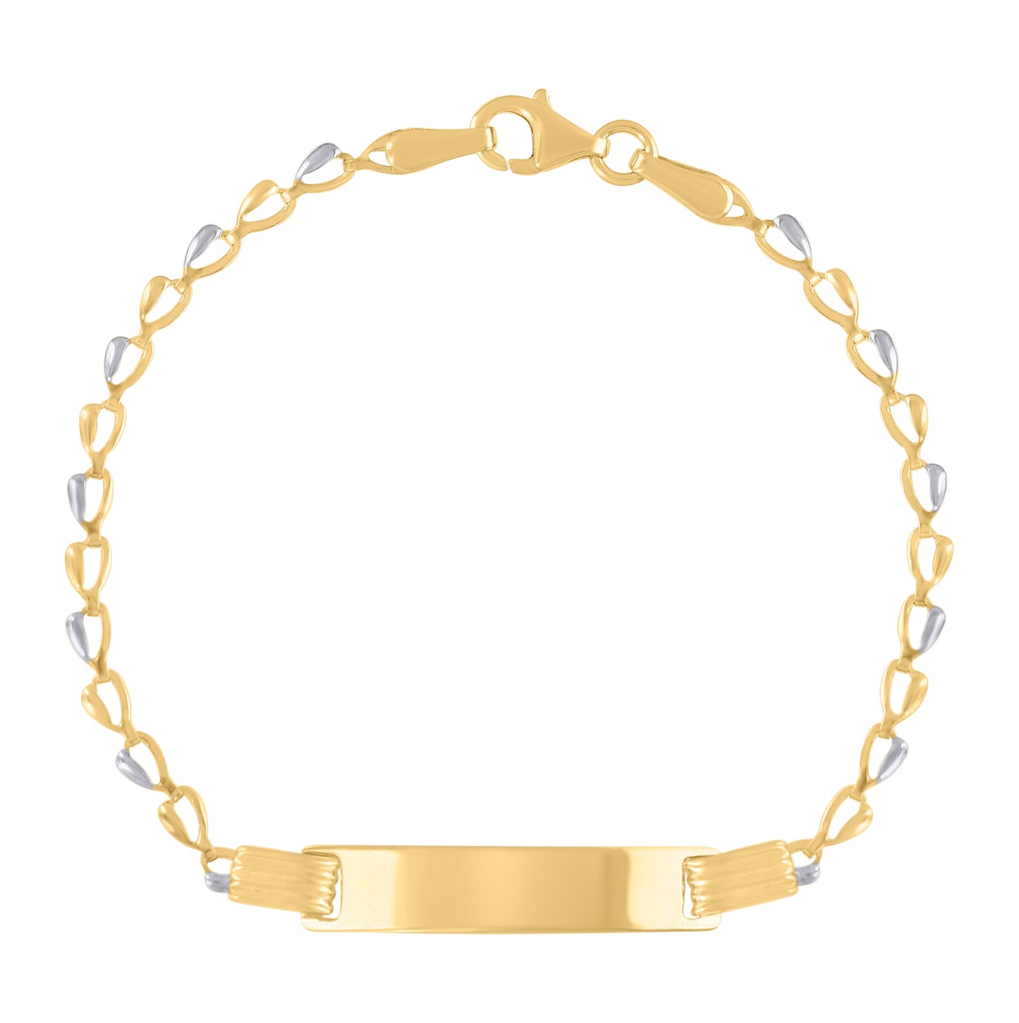 14K Two-tone Gold Womens Fashion Link ID Bracelet Size 6 Inches