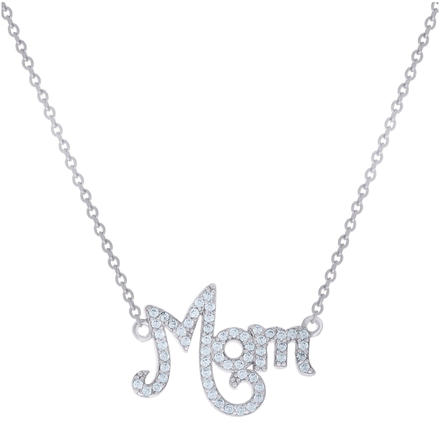 Sterling Silver Womens Cubic-Zirconia Mom Necklace