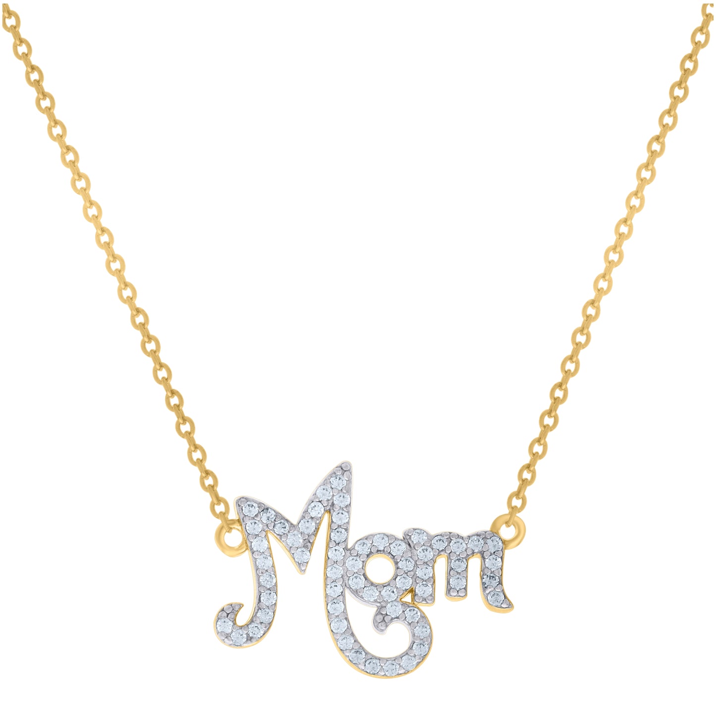 Sterling Silver Womens Cubic-Zirconia Mom Necklace