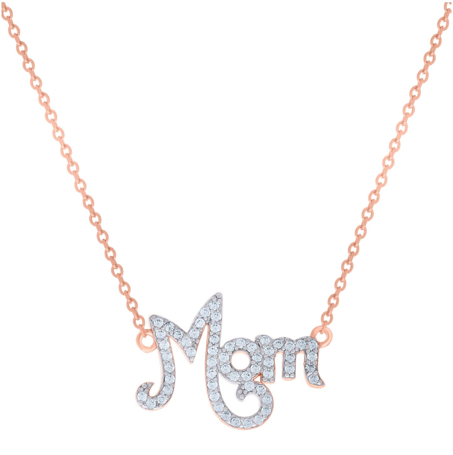 Sterling Silver Womens Cubic-Zirconia Mom Necklace