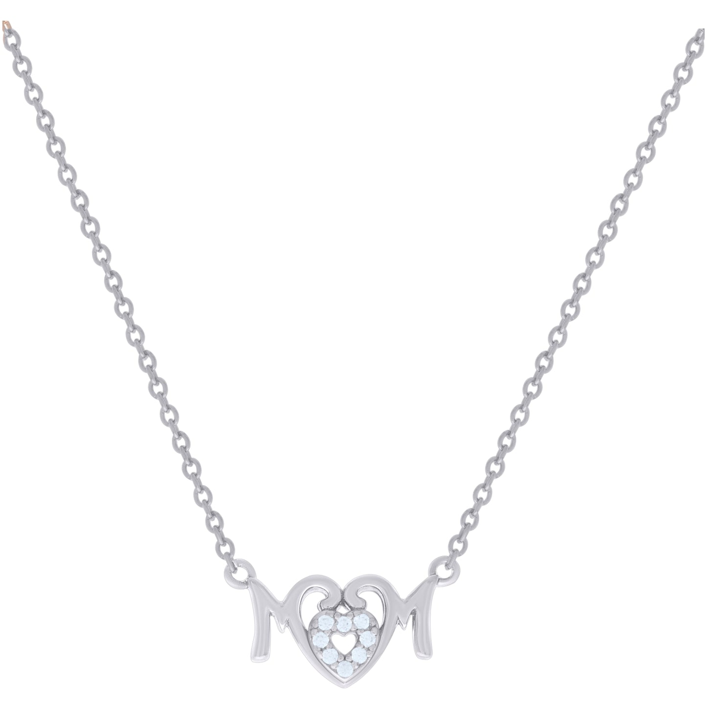 Sterling Silver Womens Cubic-Zirconia Heart Mom Necklace