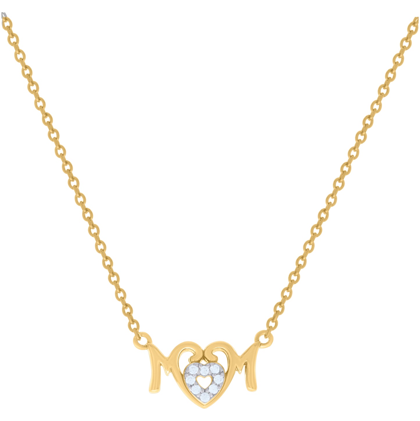 Sterling Silver Womens Cubic-Zirconia Heart Mom Necklace