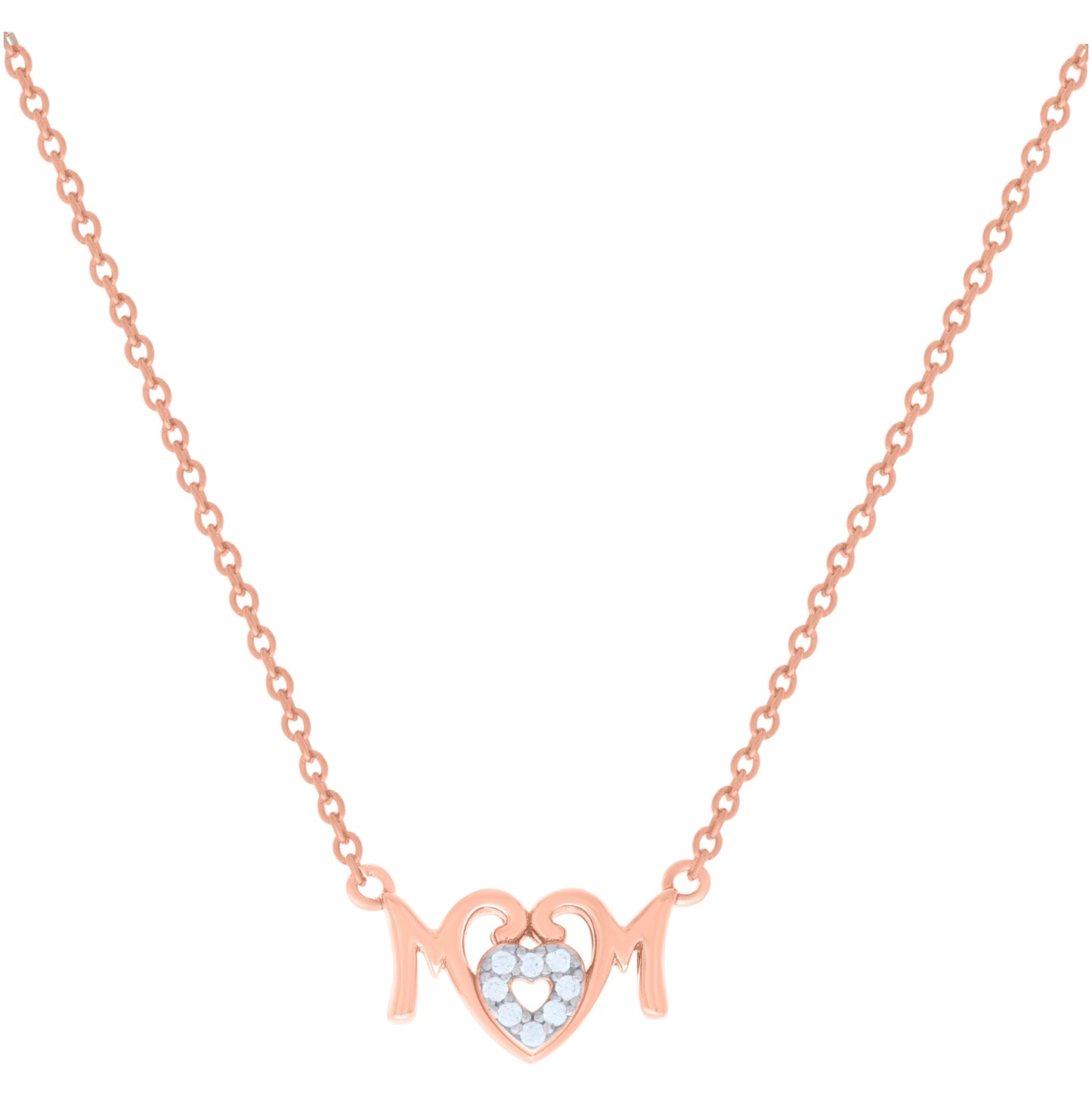 Sterling Silver Womens Cubic-Zirconia Heart Mom Necklace
