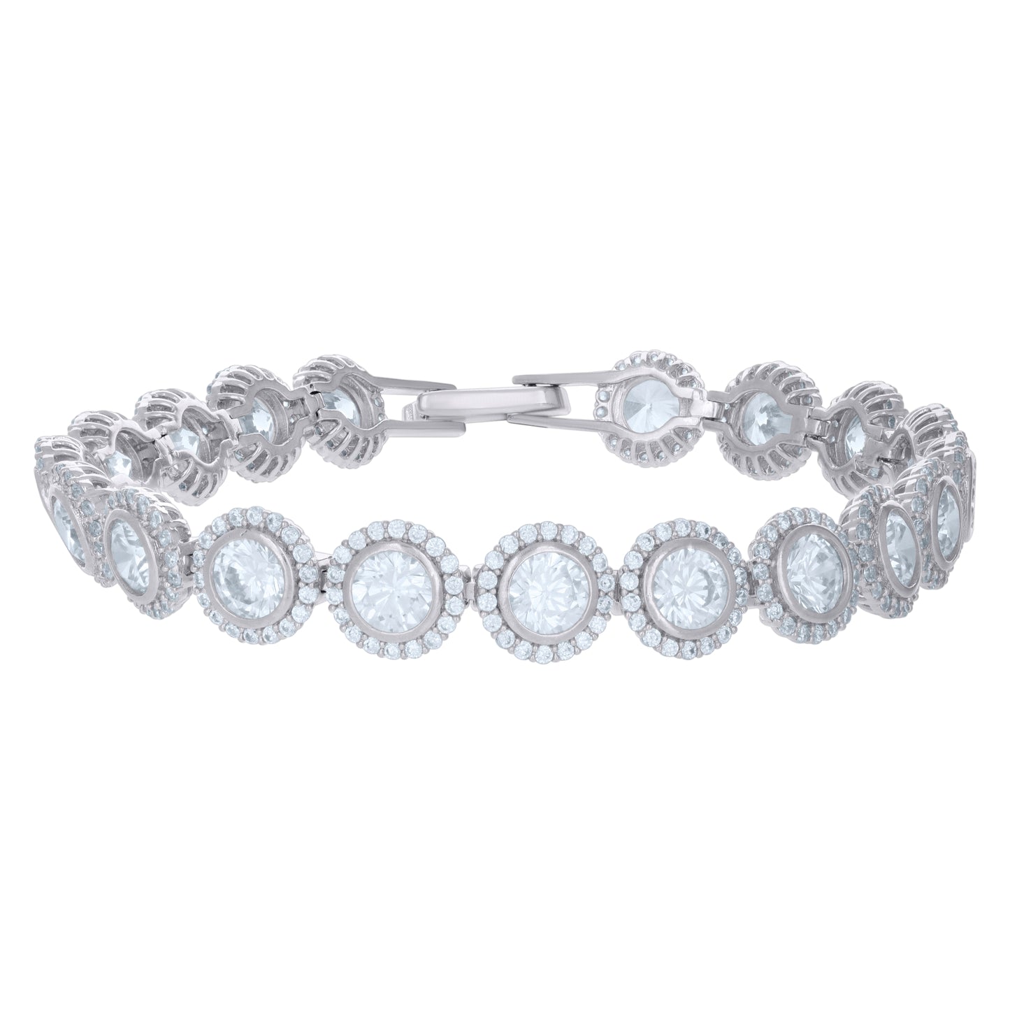 Sterling Silver Womens Cubic-Zirconia Link Fashion Bracelet Size 7 Inches
