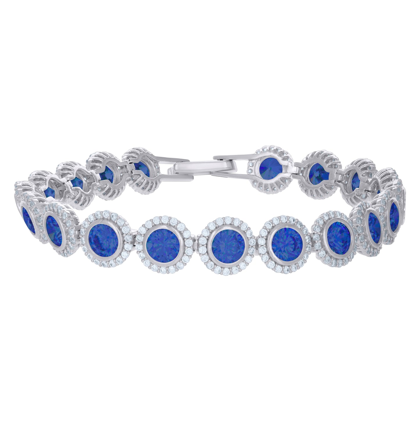 Sterling Silver Womens Cubic-Zirconia Link Fashion Bracelet Size 7 Inches