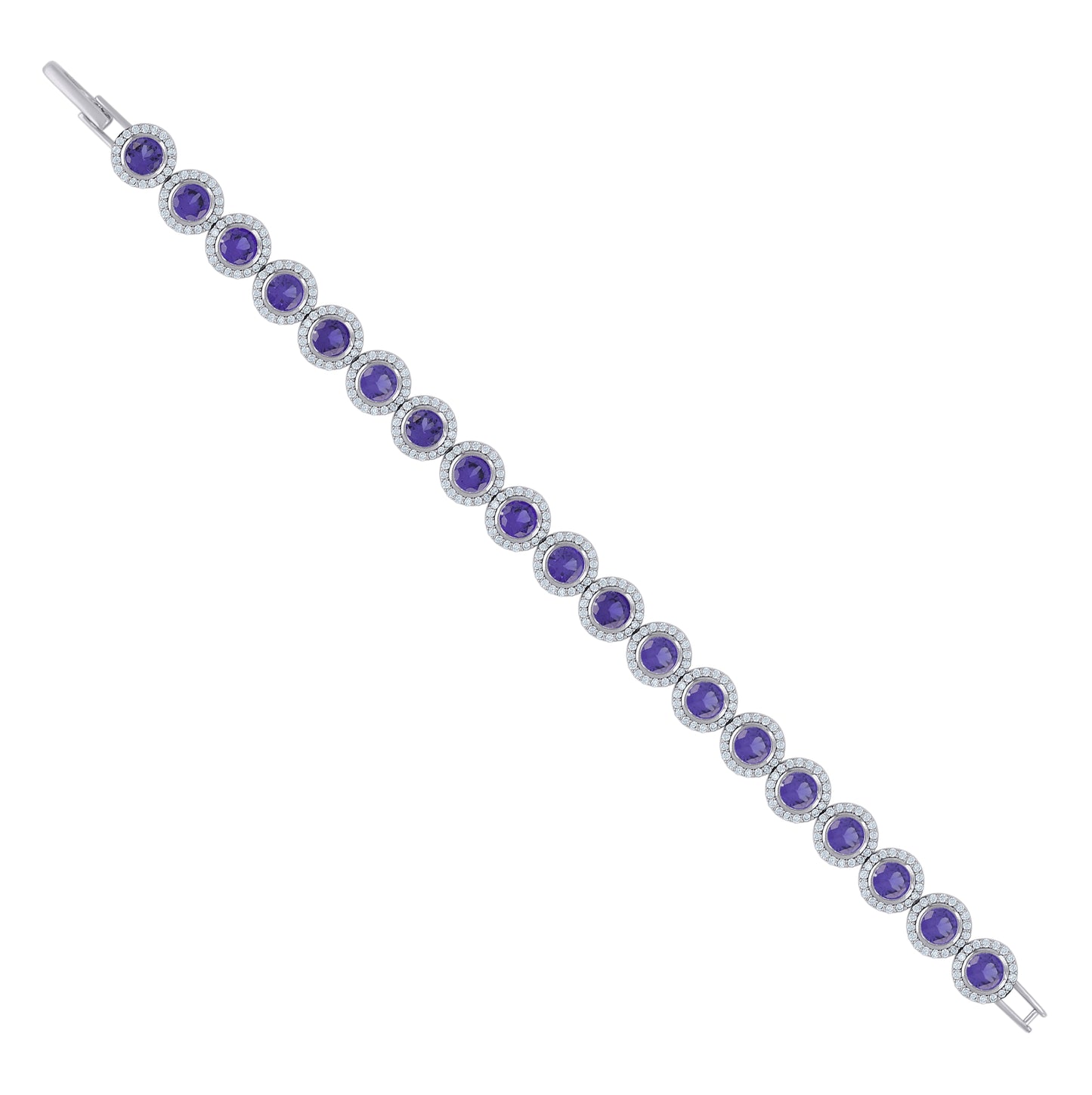 Sterling Silver Womens Cubic-Zirconia Link Fashion Bracelet Size 7 Inches