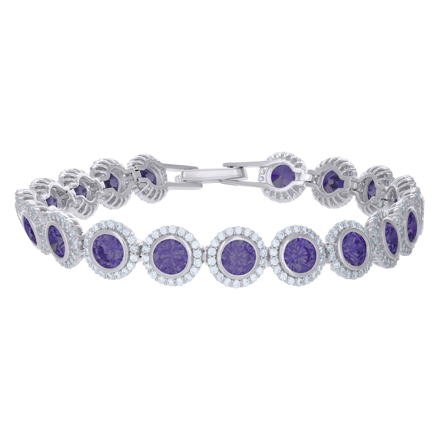 Sterling Silver Womens Cubic-Zirconia Link Fashion Bracelet Size 7 Inches