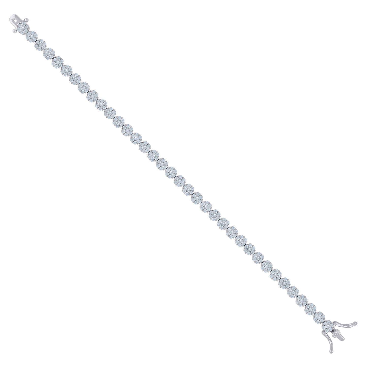 Sterling Silver Womens Cubic-Zirconia Flower Link Fashion Bracelet Size 7 Inches