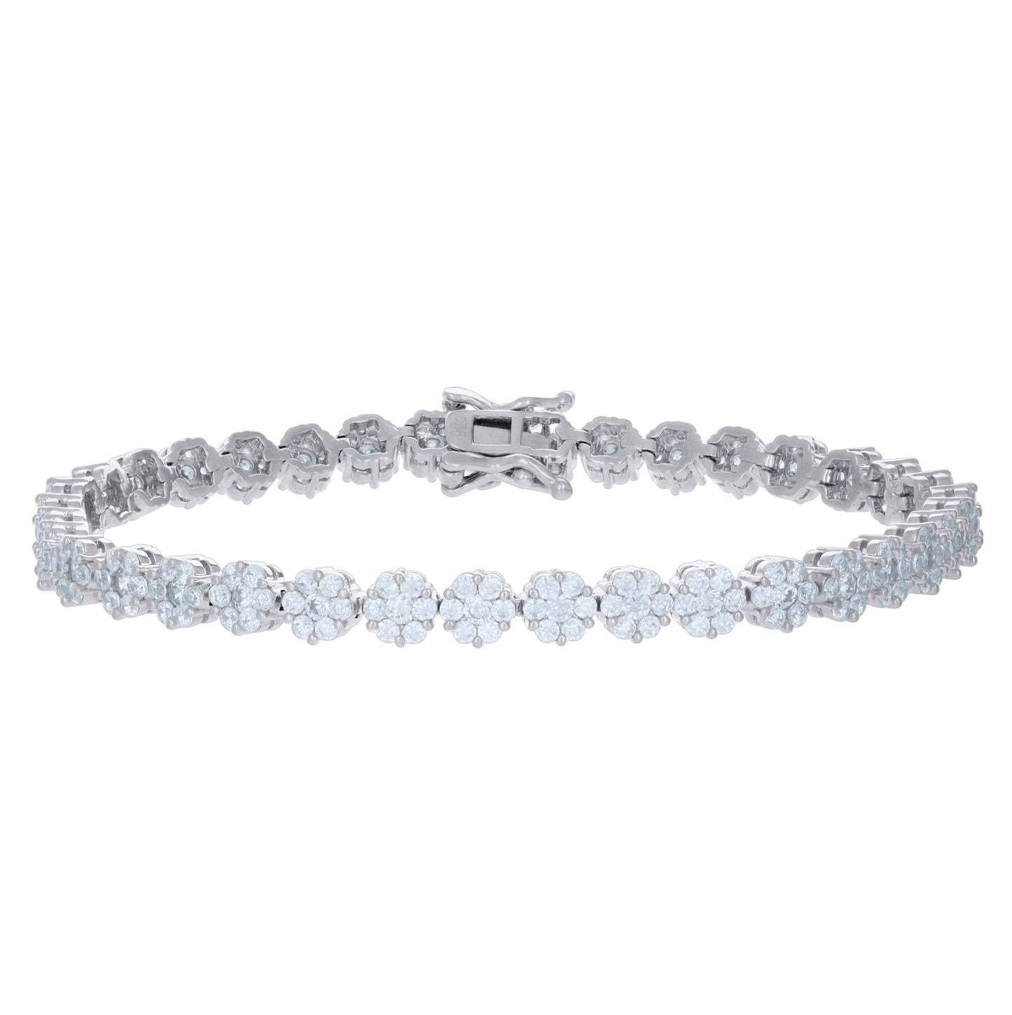 Sterling Silver Womens Cubic-Zirconia Flower Link Fashion Bracelet Size 7 Inches