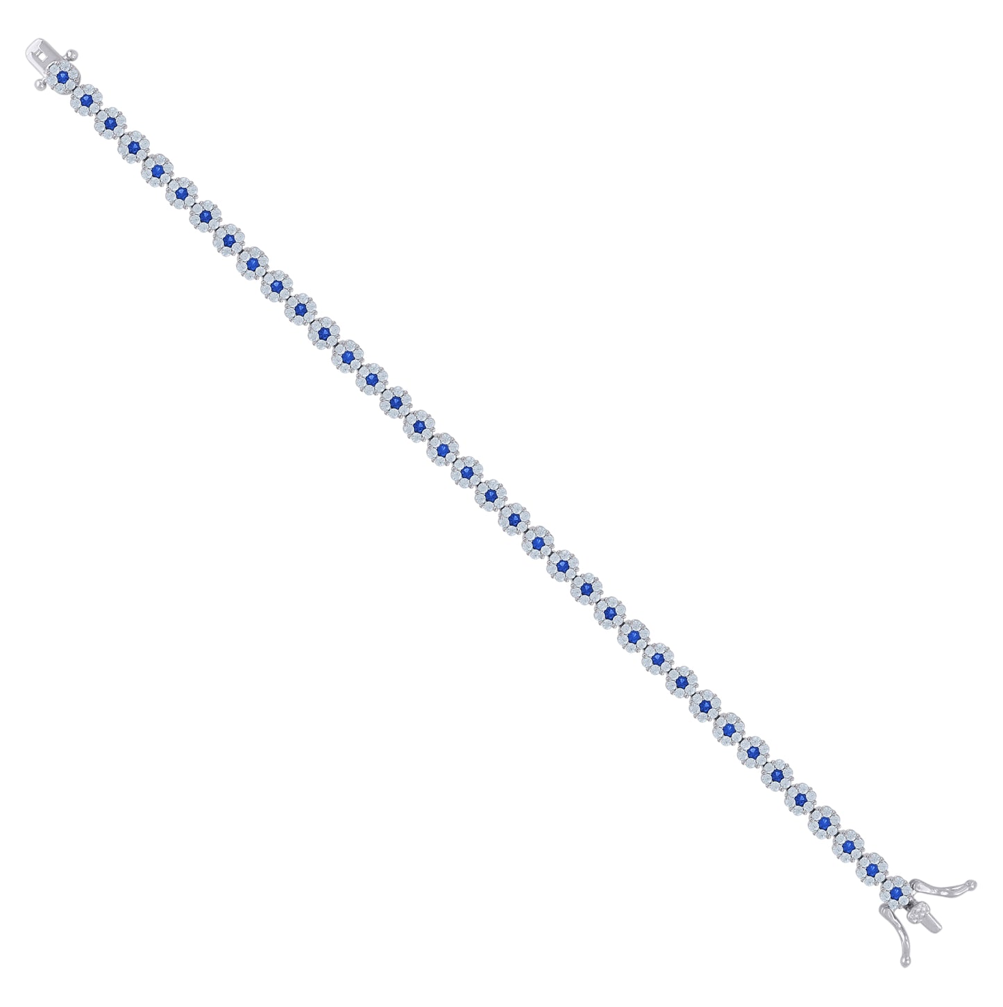 Sterling Silver Womens Cubic-Zirconia Flower Link Fashion Bracelet Size 7 Inches