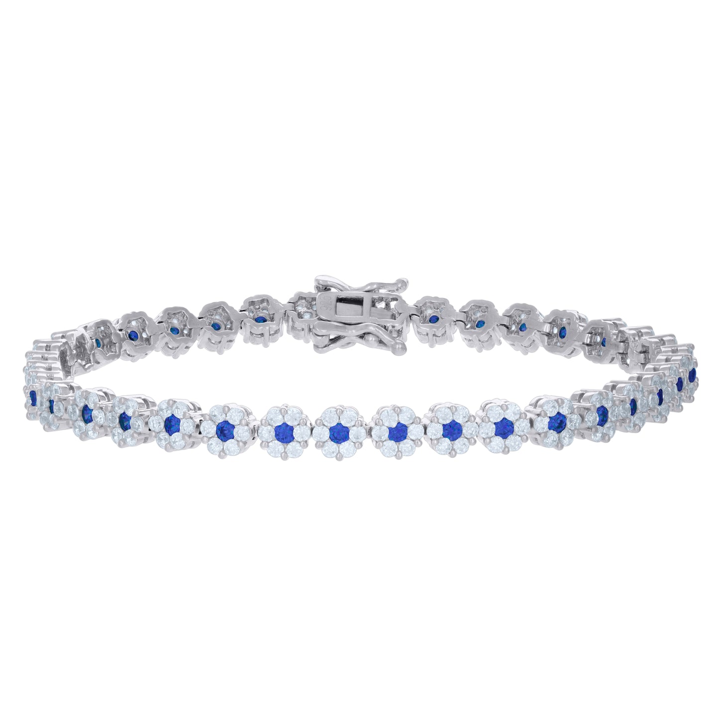 Sterling Silver Womens Cubic-Zirconia Flower Link Fashion Bracelet Size 7 Inches