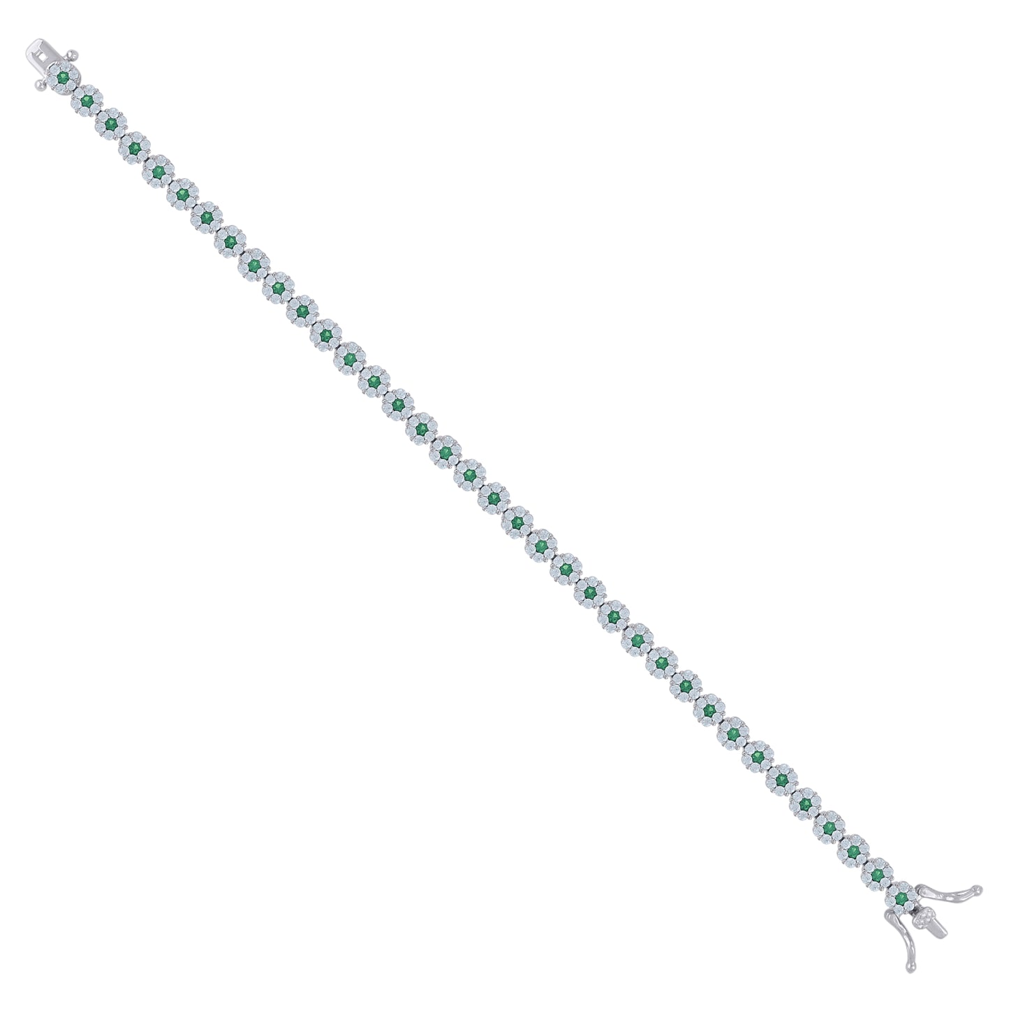 Sterling Silver Womens Cubic-Zirconia Flower Link Fashion Bracelet Size 7 Inches