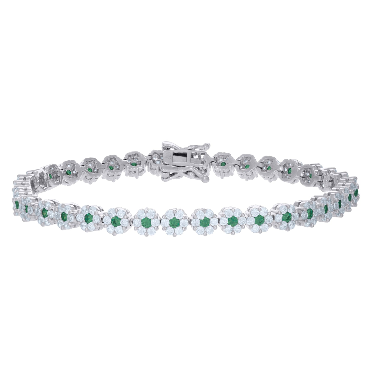 Sterling Silver Womens Cubic-Zirconia Flower Link Fashion Bracelet Size 7 Inches