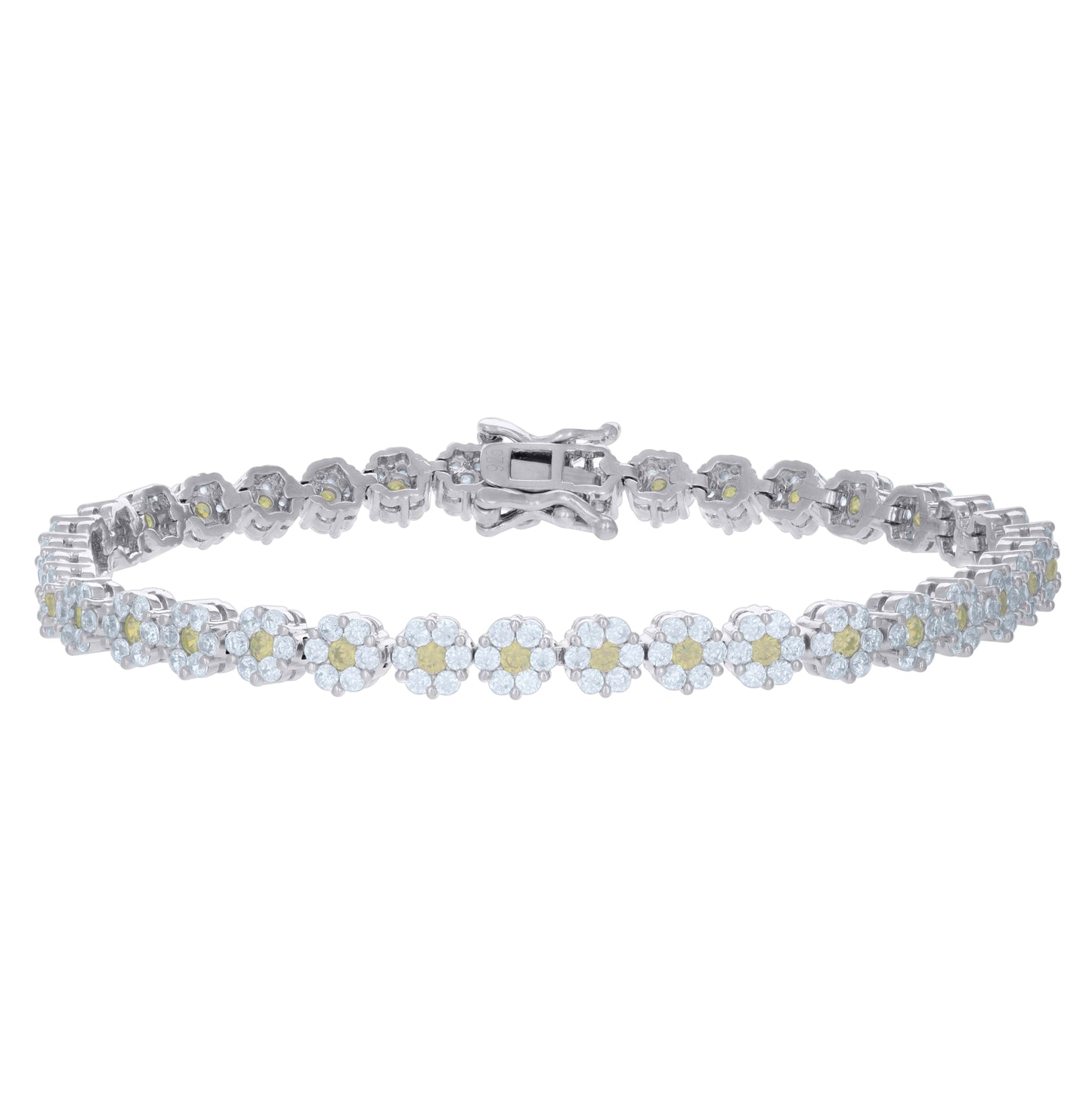 Sterling Silver Womens Cubic-Zirconia Flower Link Fashion Bracelet Size 7 Inches