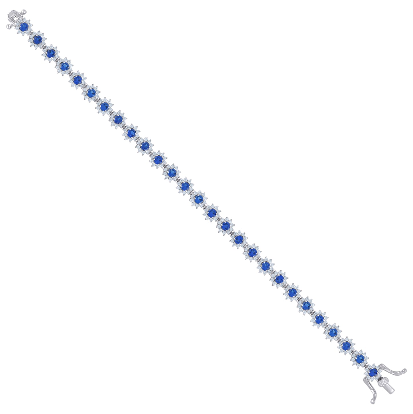 Sterling Silver Womens Cubic-Zirconia Flower Link Fashion Bracelet Size 7 Inches