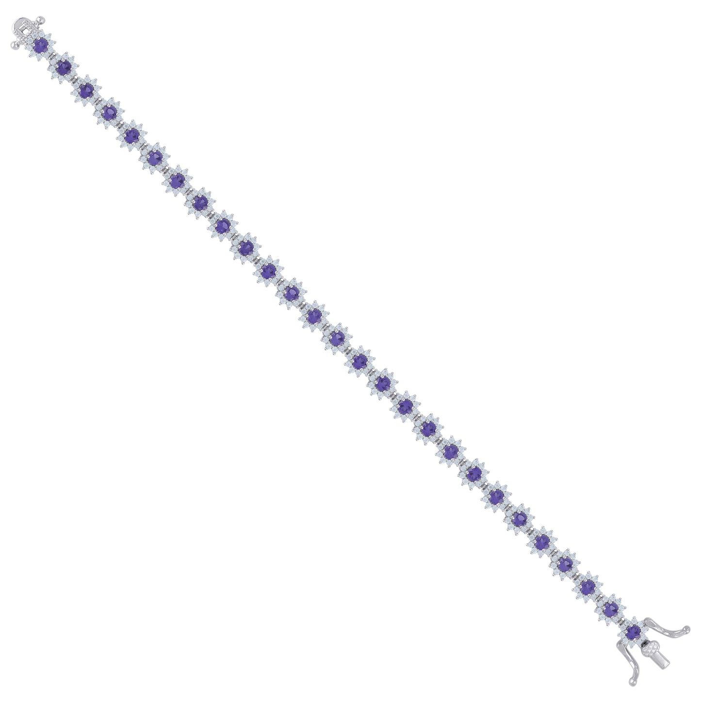 Sterling Silver Womens Cubic-Zirconia Flower Link Fashion Bracelet Size 7 Inches