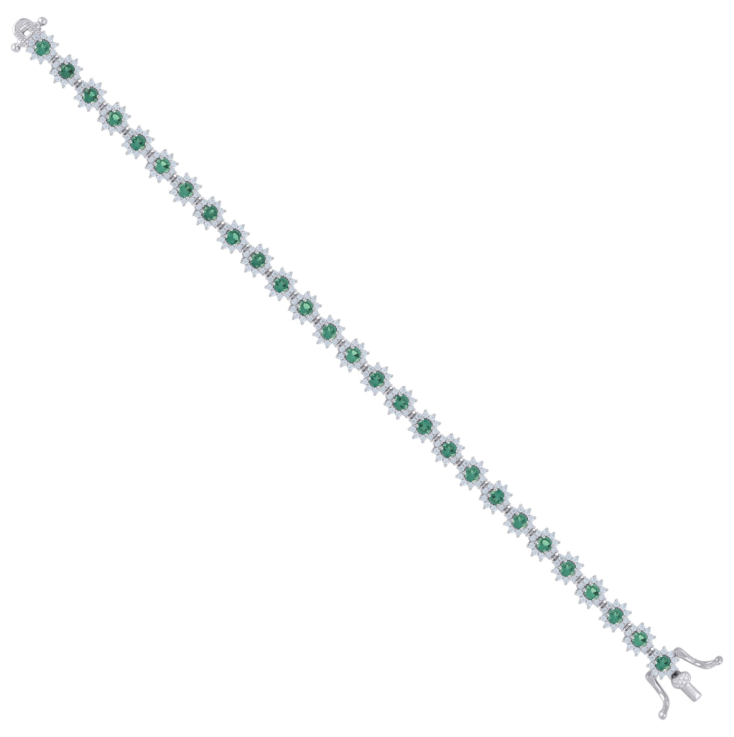 Sterling Silver Womens Cubic-Zirconia Flower Link Fashion Bracelet Size 7 Inches