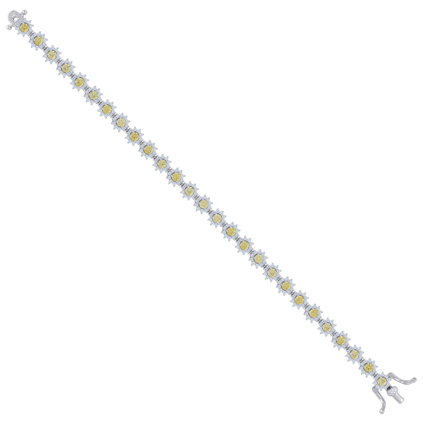 Sterling Silver Womens Cubic-Zirconia Flower Link Fashion Bracelet Size 7 Inches