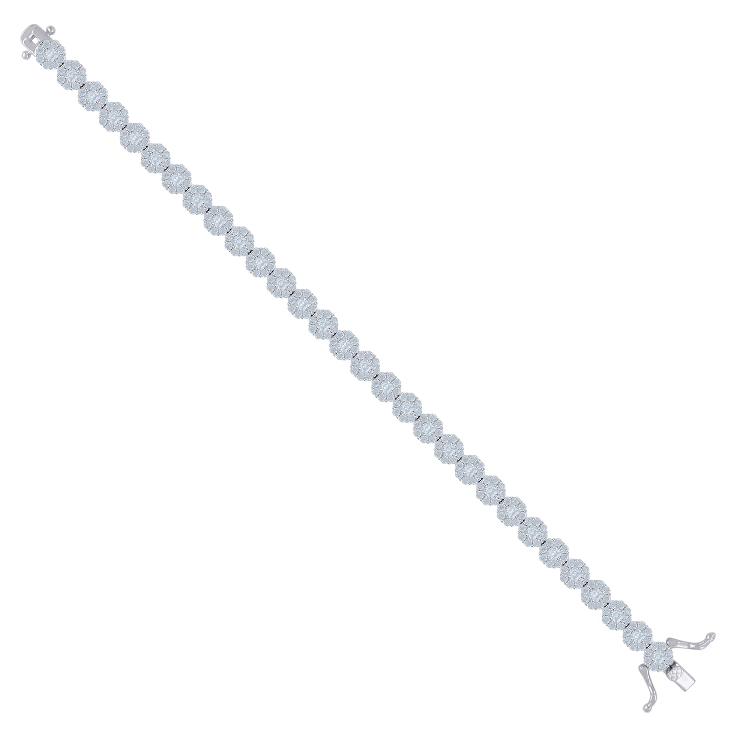 Sterling Silver Womens Cubic-Zirconia Flower Link Bracelet Size 7 Inches