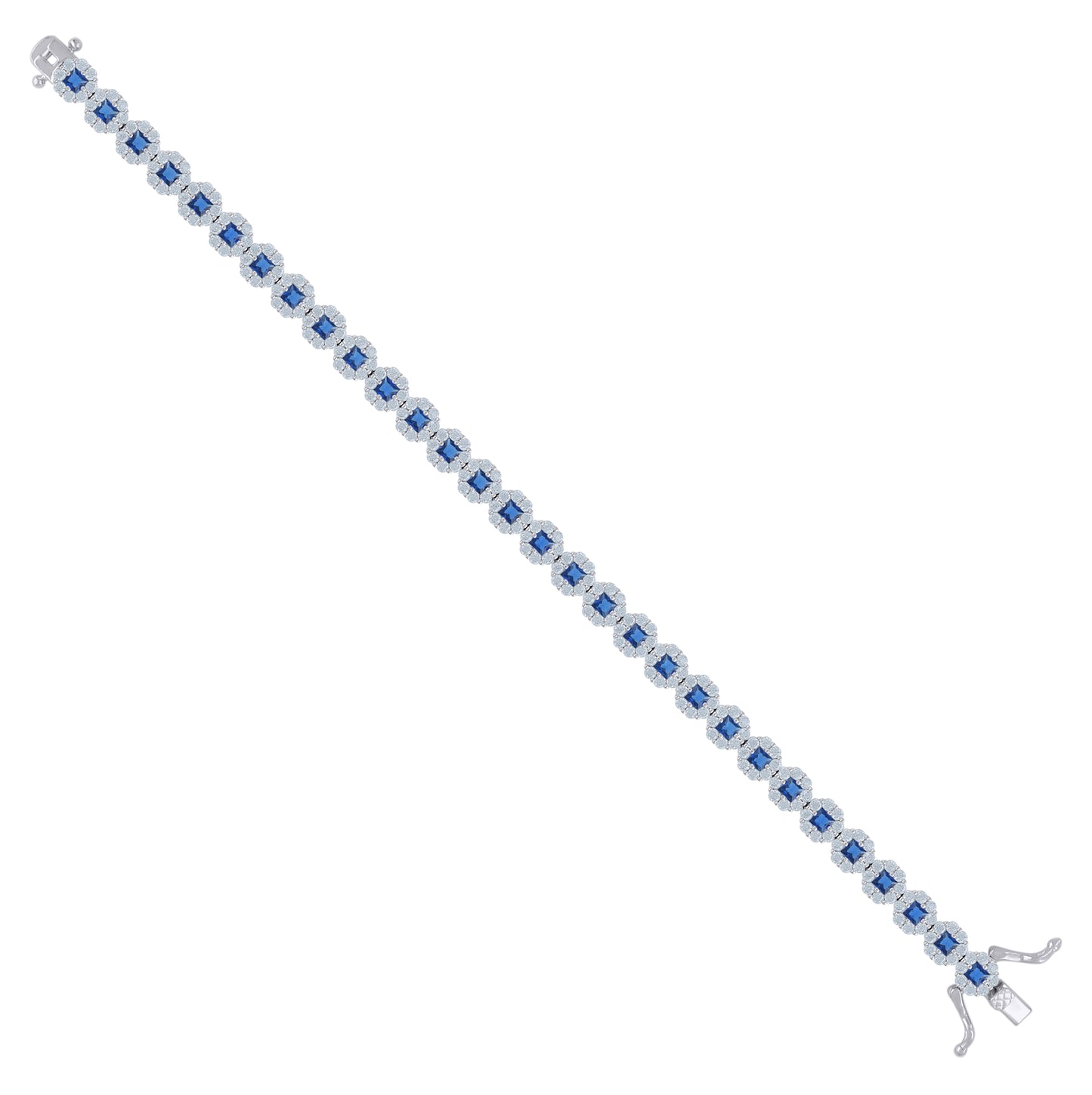 Sterling Silver Womens Cubic-Zirconia Flower Link Bracelet Size 7 Inches