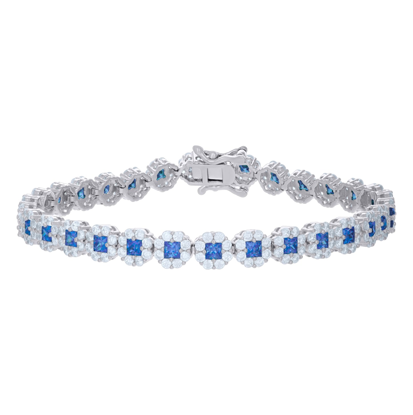 Sterling Silver Womens Cubic-Zirconia Flower Link Bracelet Size 7 Inches