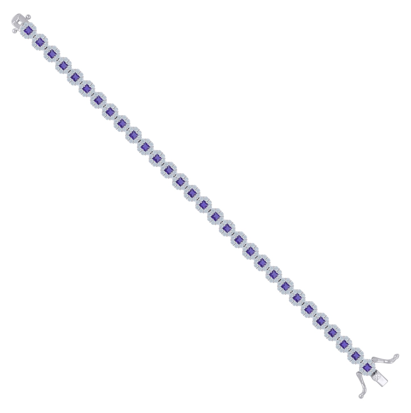 Sterling Silver Womens Cubic-Zirconia Flower Link Bracelet Size 7 Inches