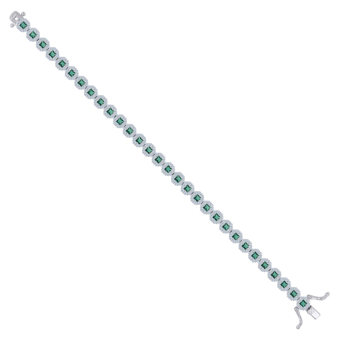 Sterling Silver Womens Cubic-Zirconia Flower Link Bracelet Size 7 Inches