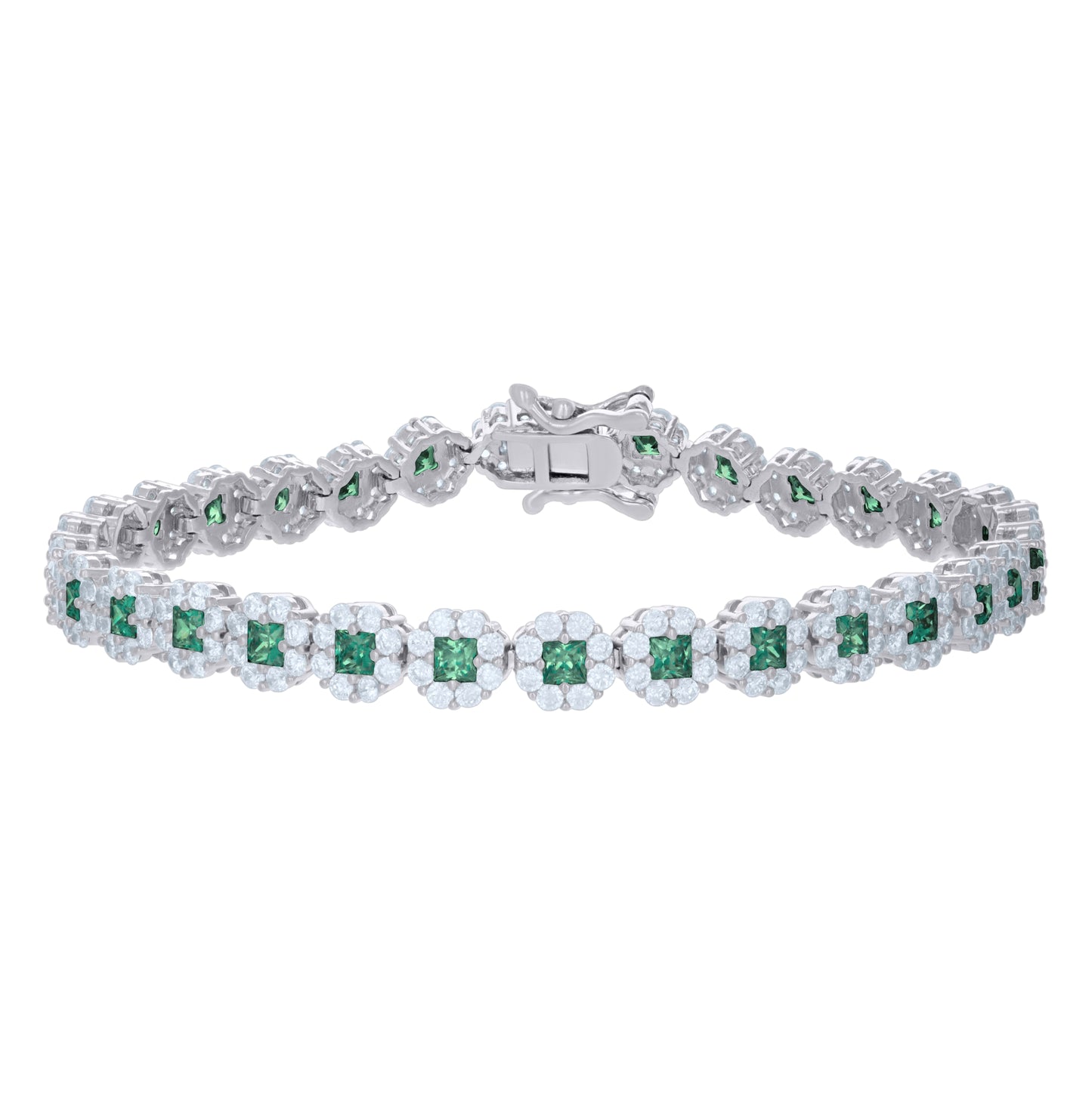 Sterling Silver Womens Cubic-Zirconia Flower Link Bracelet Size 7 Inches