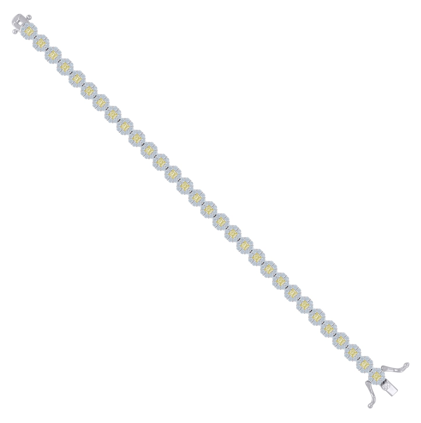 Sterling Silver Womens Cubic-Zirconia Flower Link Bracelet Size 7 Inches