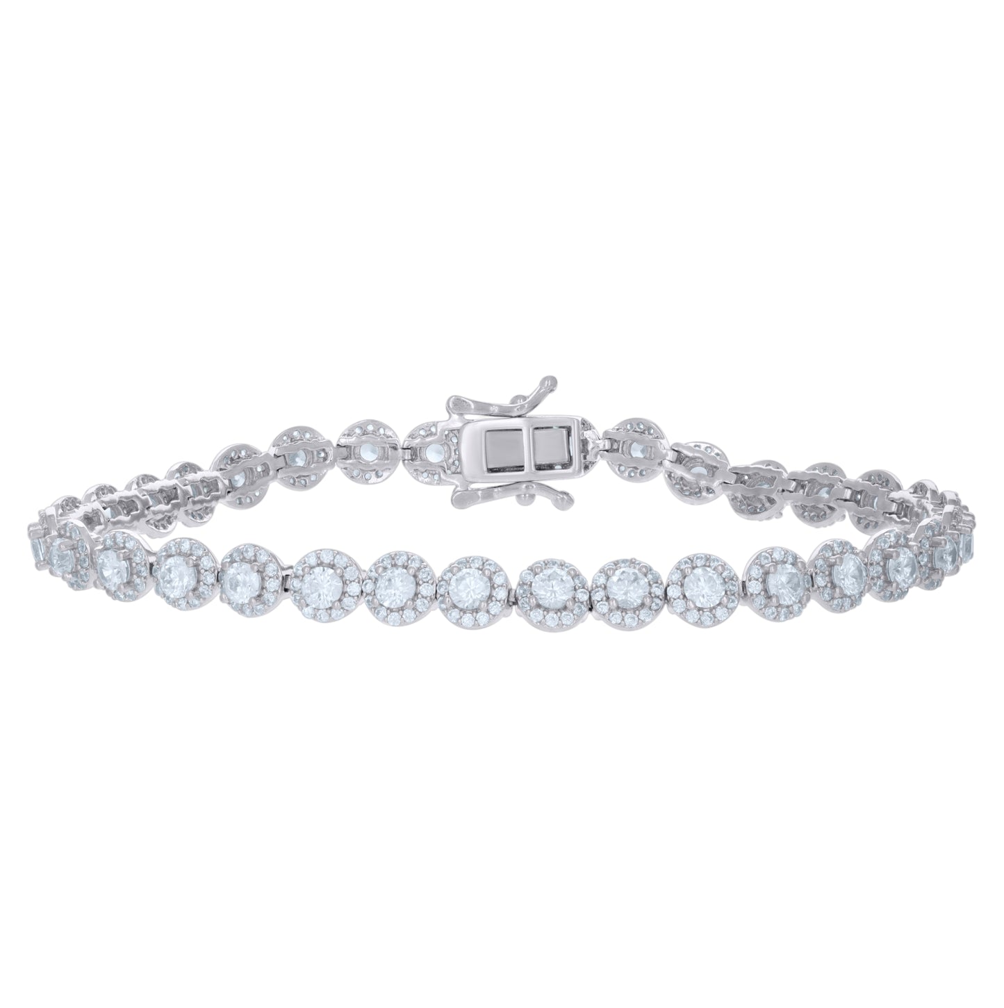 Sterling Silver Womens Cubic-Zirconia Link Fashion Bracelet Size 7 Inches