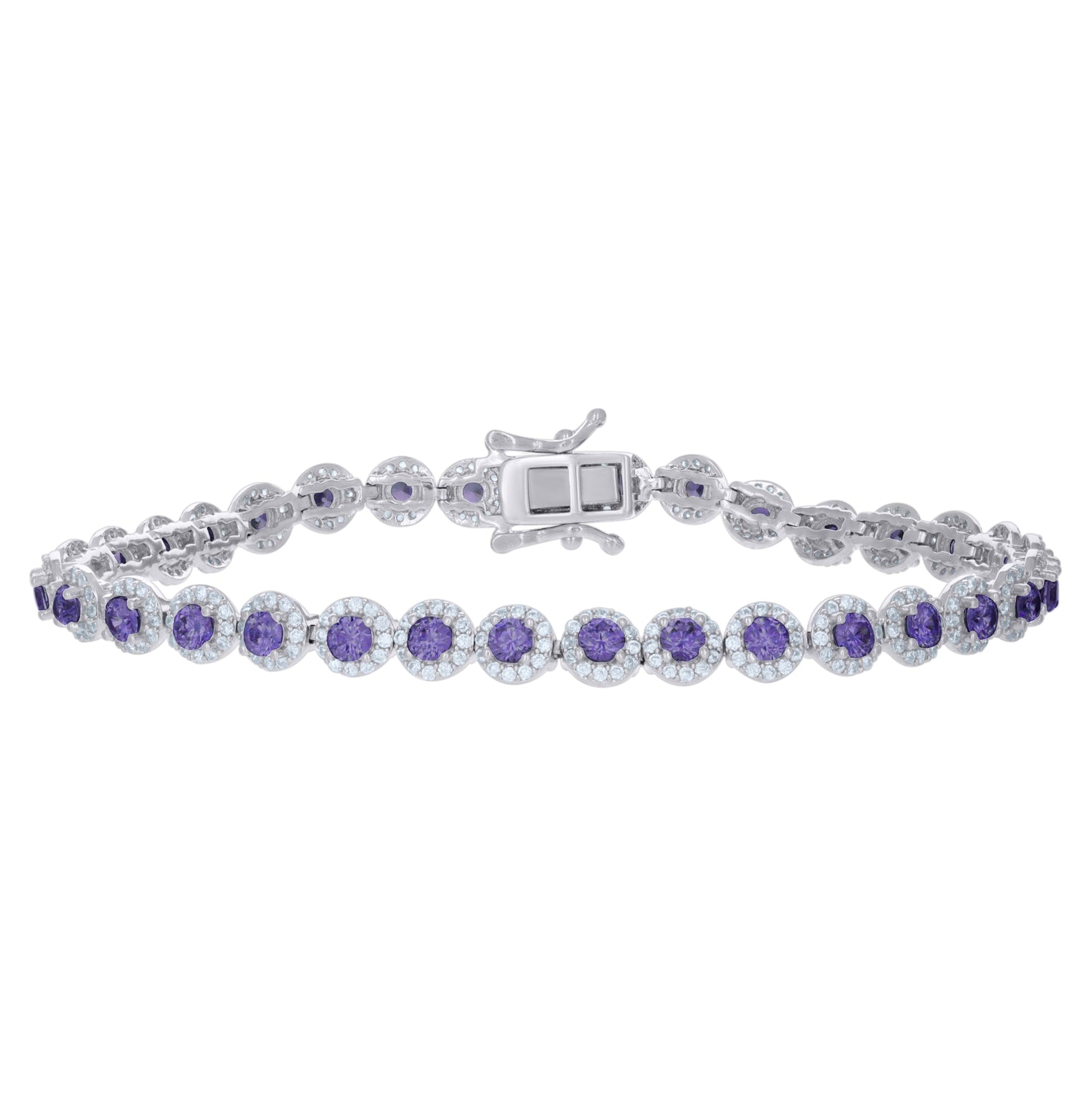 Sterling Silver Womens Cubic-Zirconia Link Fashion Bracelet Size 7 Inches