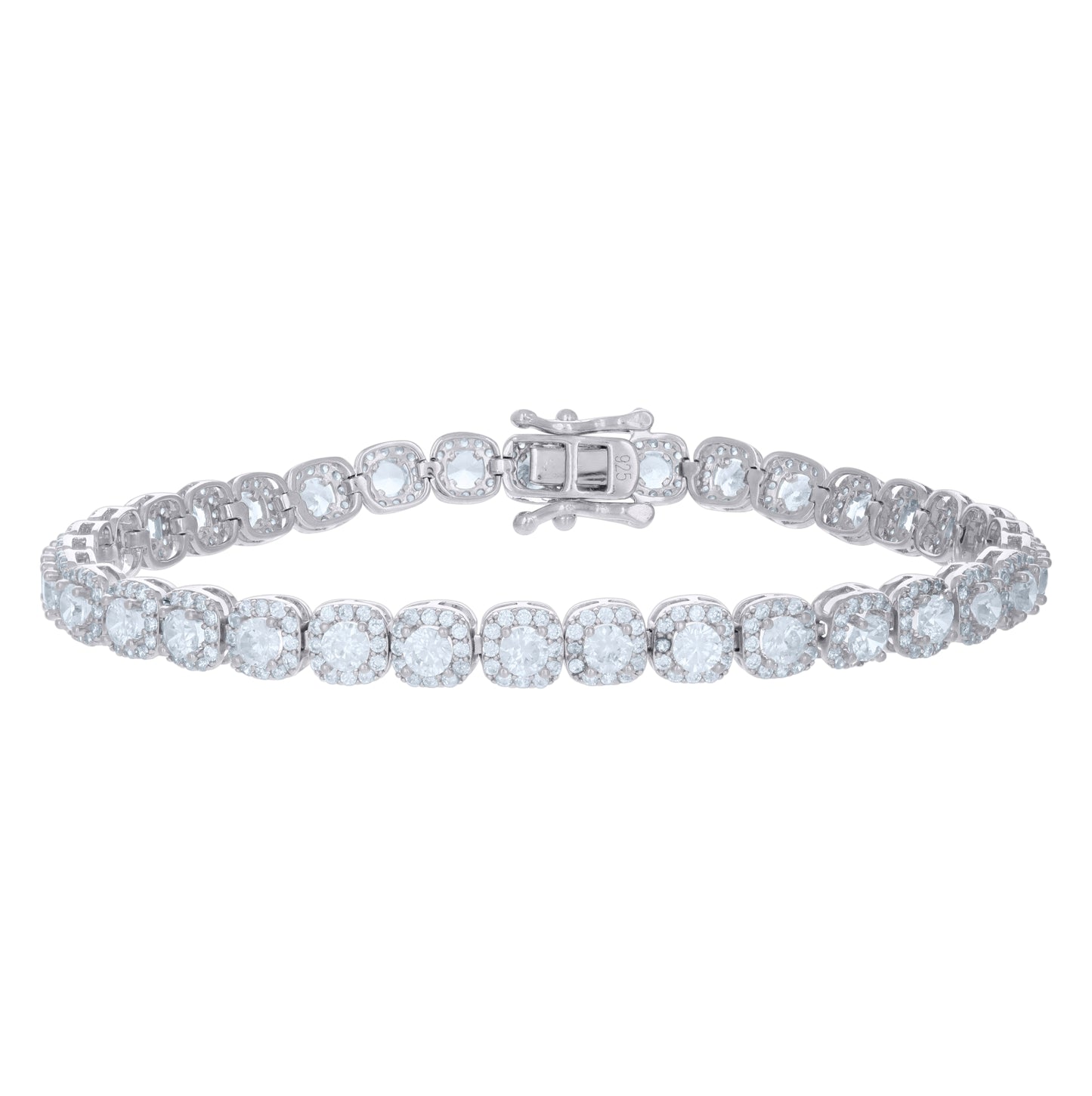Sterling Silver Womens Cubic-Zirconia Link Fashion Bracelet Size 7 Inches