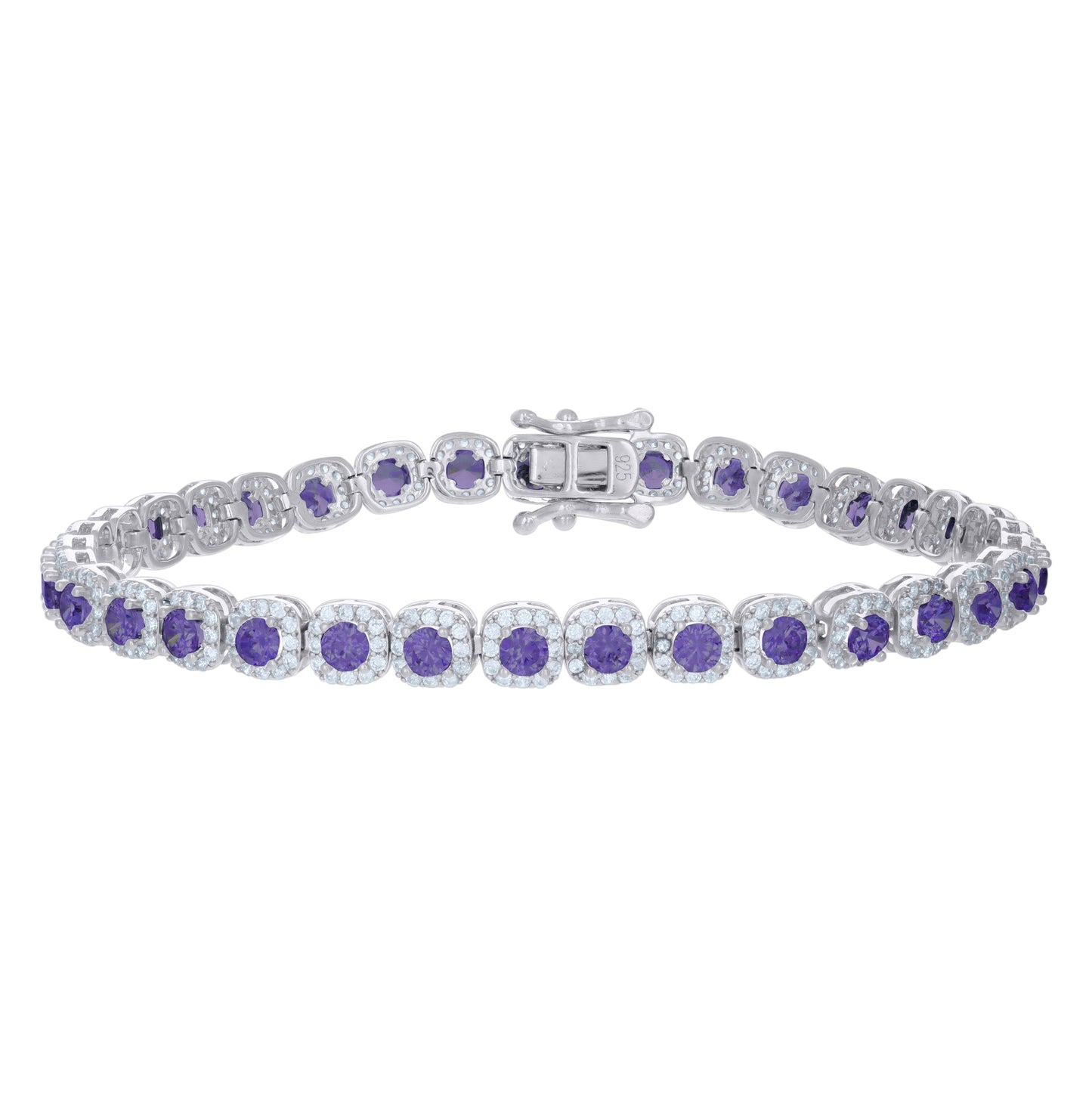 Sterling Silver Womens Cubic-Zirconia Link Fashion Bracelet Size 7 Inches