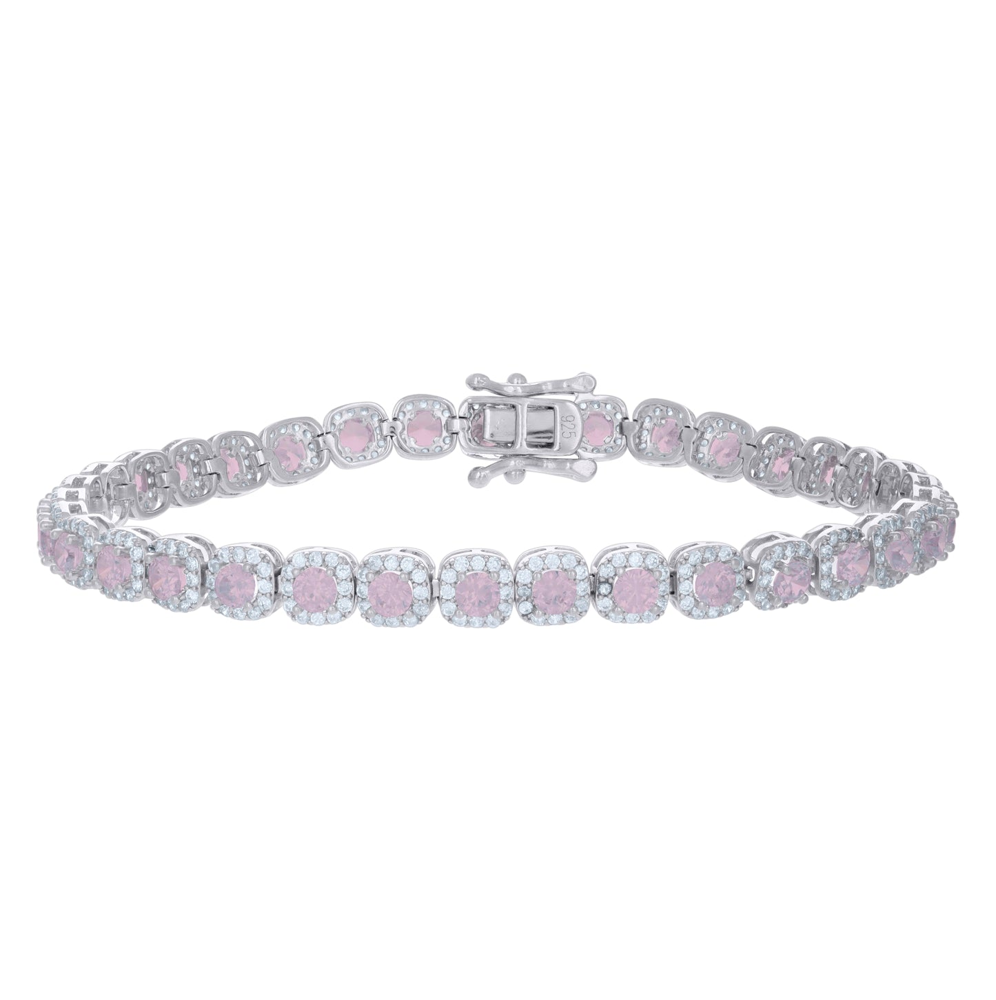 Sterling Silver Womens Cubic-Zirconia Link Fashion Bracelet Size 7 Inches