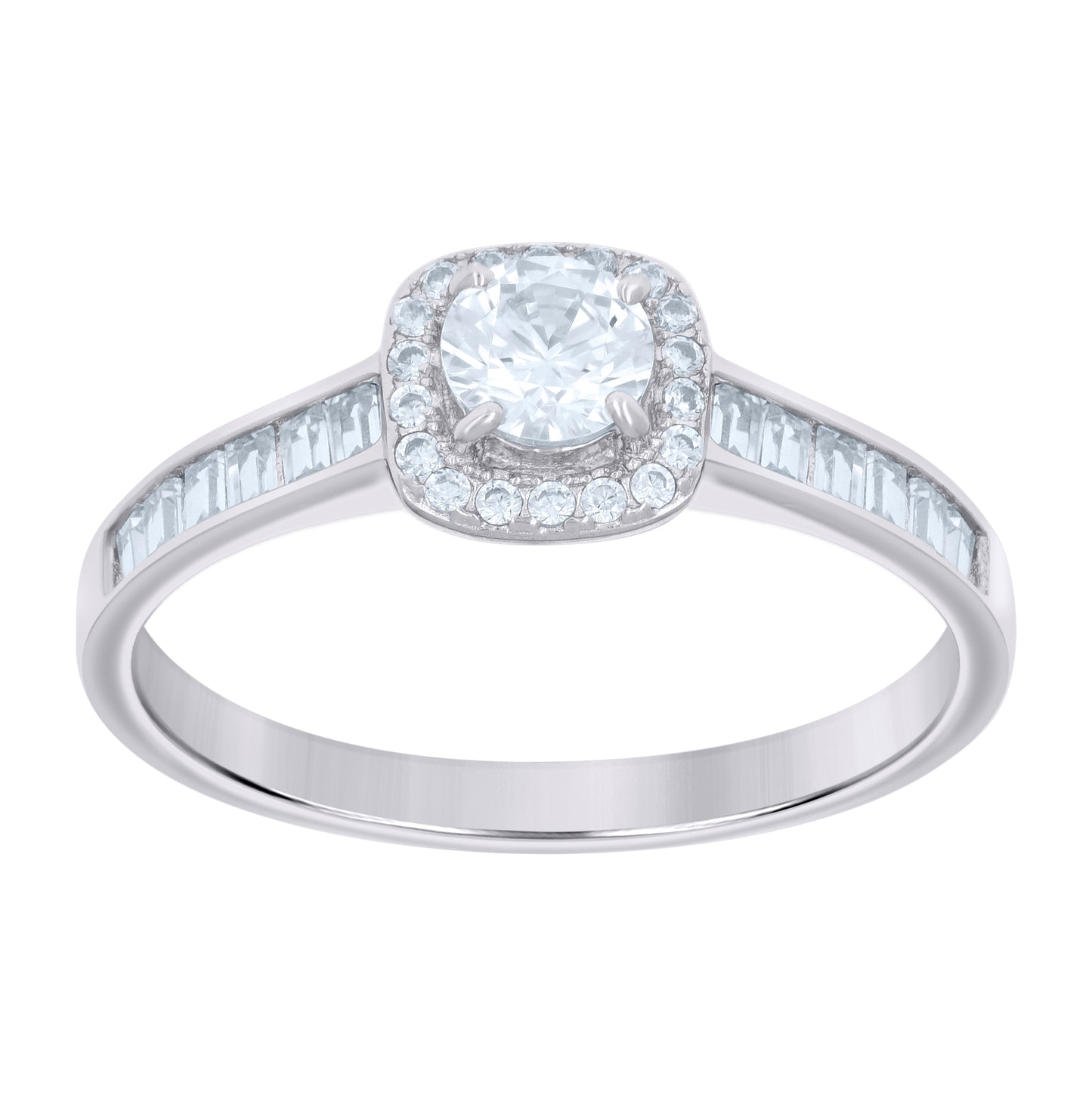 Sterling Silver Womens Baguette Round Cubic-Zirconia Duo Bridal Anniversary Engagement Wedding Ring Set