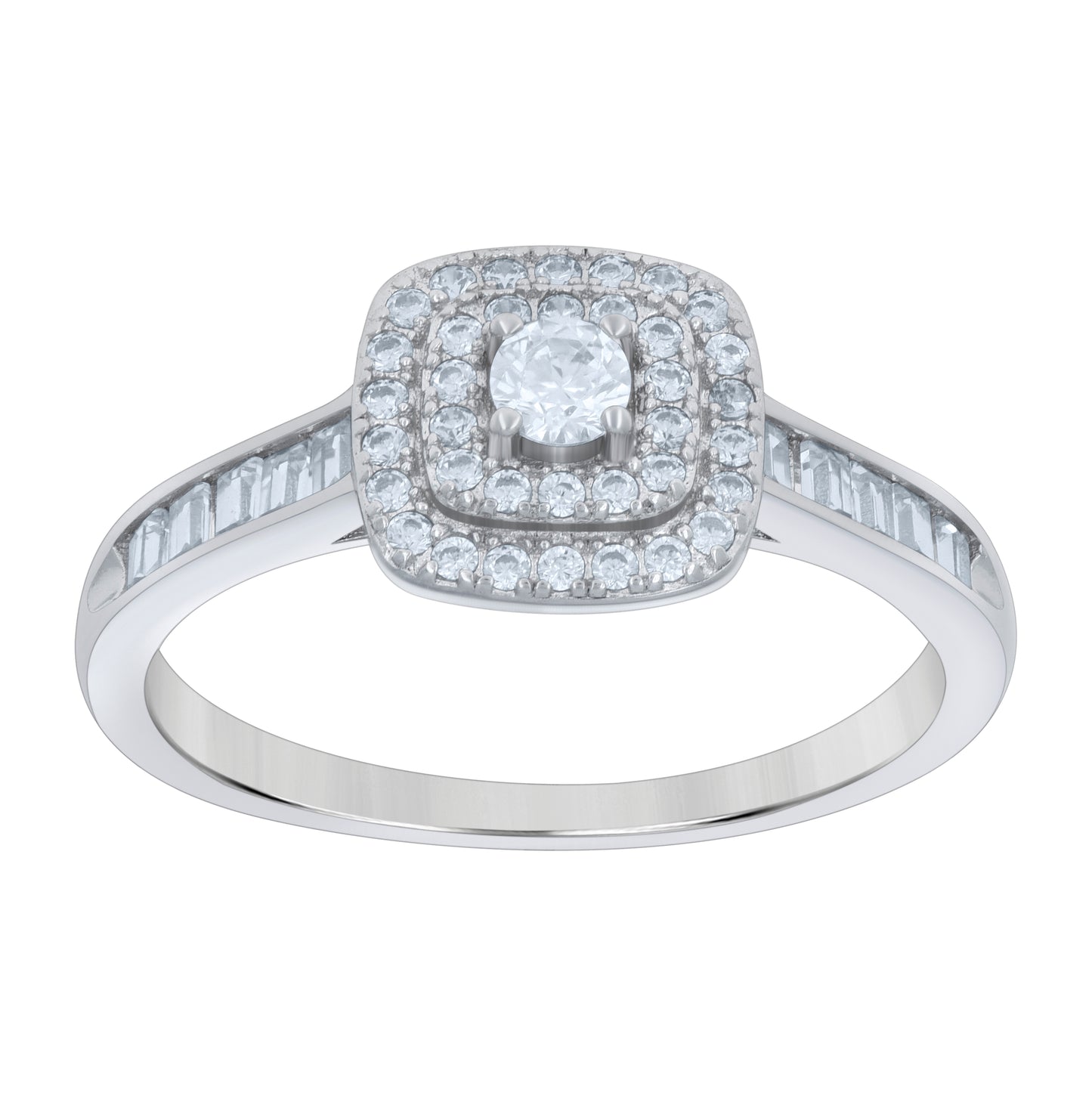 Sterling Silver Women's Baguette Round Cubic-Zirconia Duo Bridal Anniversary Engagement Wedding Ring Set