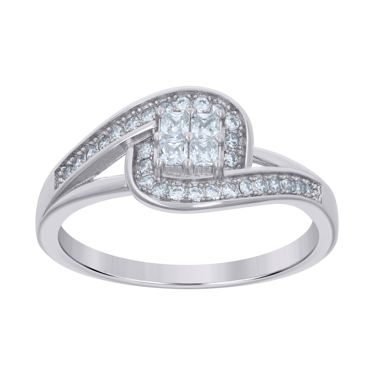 Sterling Silver Womens Princess-cut Round Cubic-Zirconia Duo Bridal Anniversary Engagement Wedding Ring Set