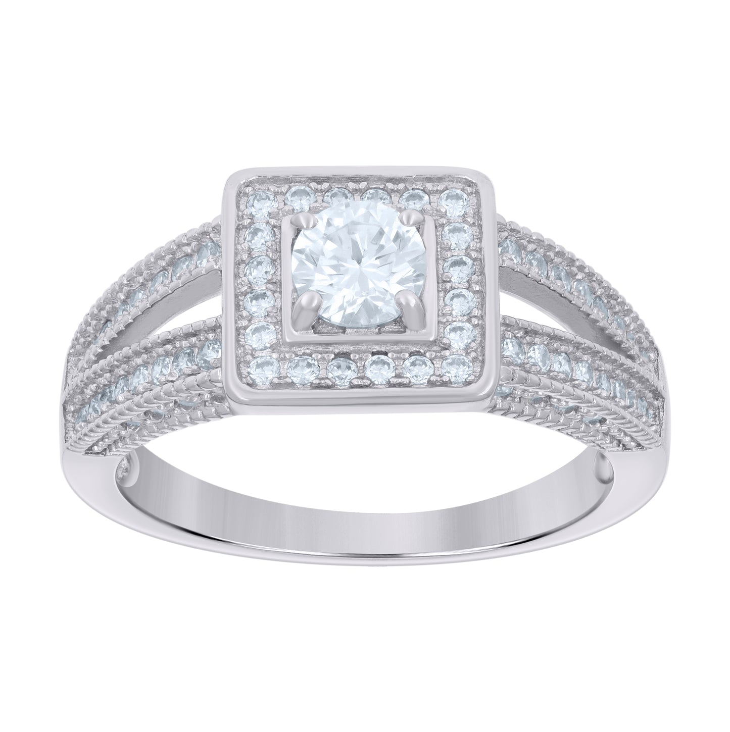 Sterling Silver Women's Cubic-Zirconia Duo Bridal Anniversary Engagement Wedding Ring Set