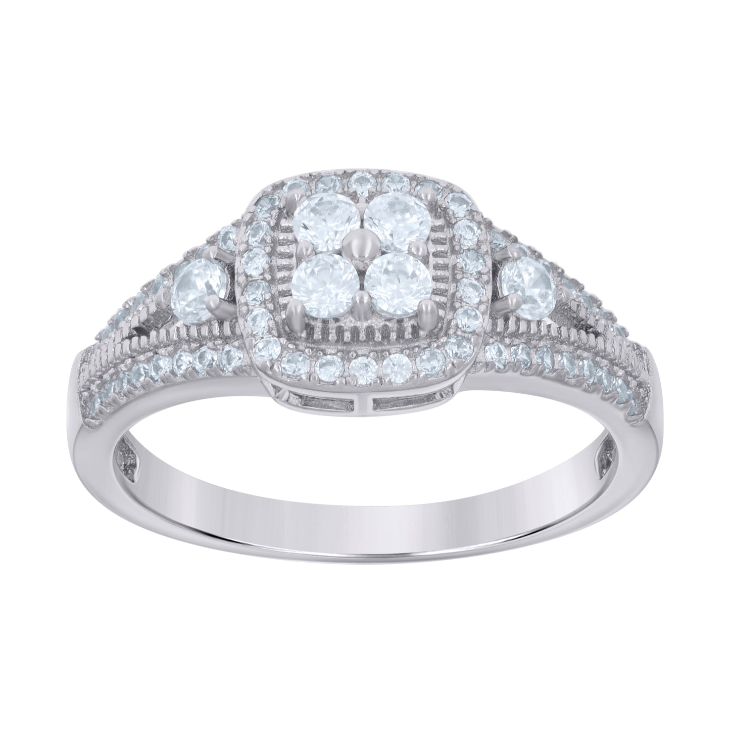 Sterling Silver Women's Cubic-Zirconia Duo Bridal Anniversary Engagement Wedding Ring Set