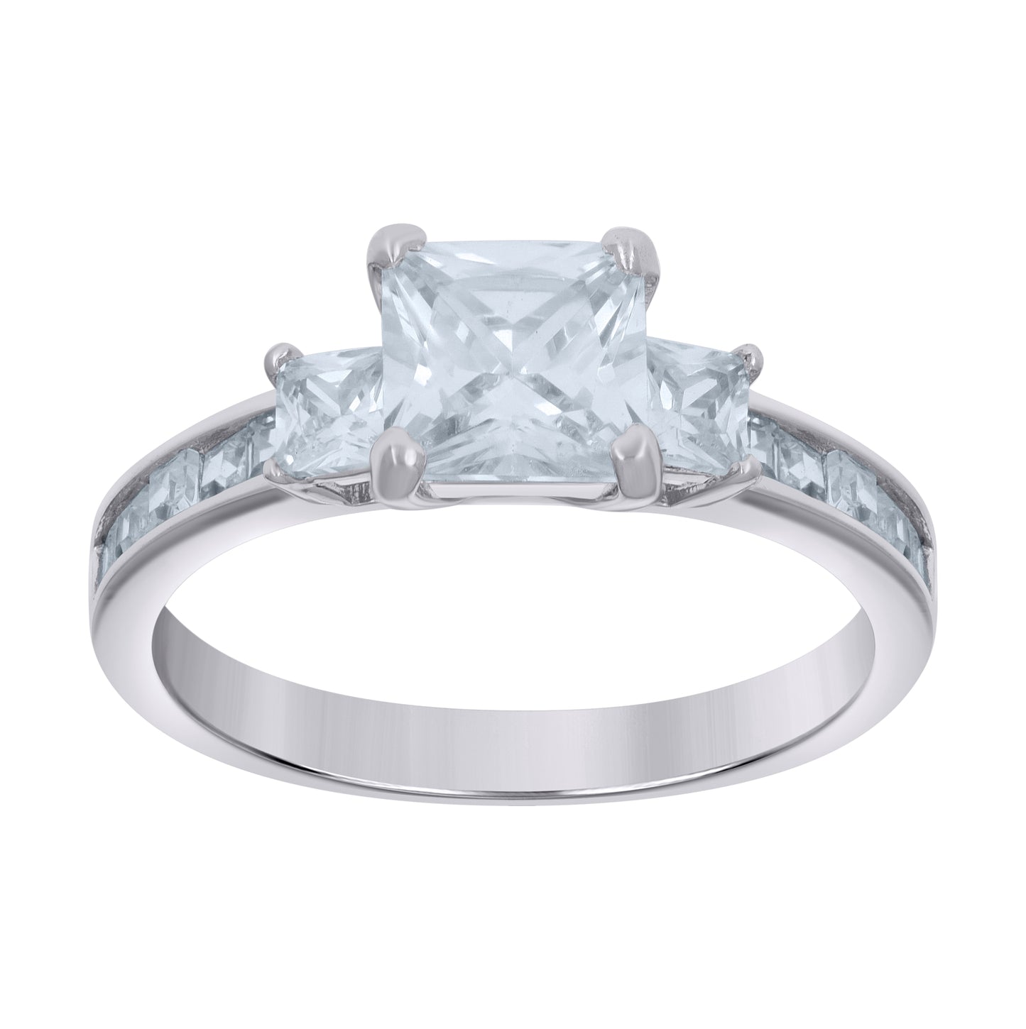 Sterling Silver Womens Princess-cut Cubic-Zirconia Duo Bridal Anniversary Engagement Wedding Ring Set