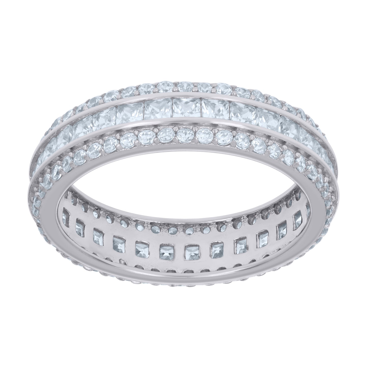Sterling Silver Womens Princess-cut Round Cubic-Zirconia Fashion Bridal Anniversary Wedding Engagement Band Ring