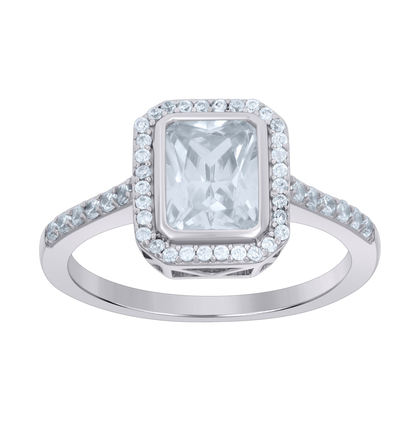 Sterling Silver Womens Emerald-cut Round Cubic-Zirconia Fashion Bridal Anniversary Wedding Engagement Band Ring