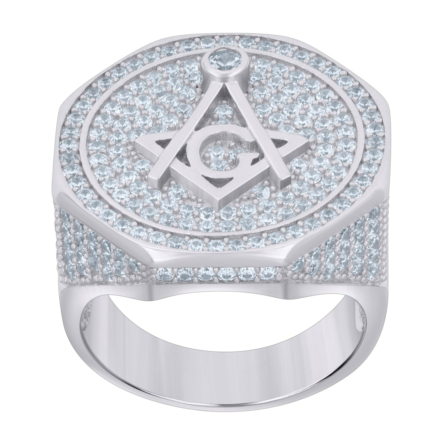 Sterling Silver Mens Cubic-Zirconia Masonic Fashion Bridal Anniversary Wedding Engagement Band Ring
