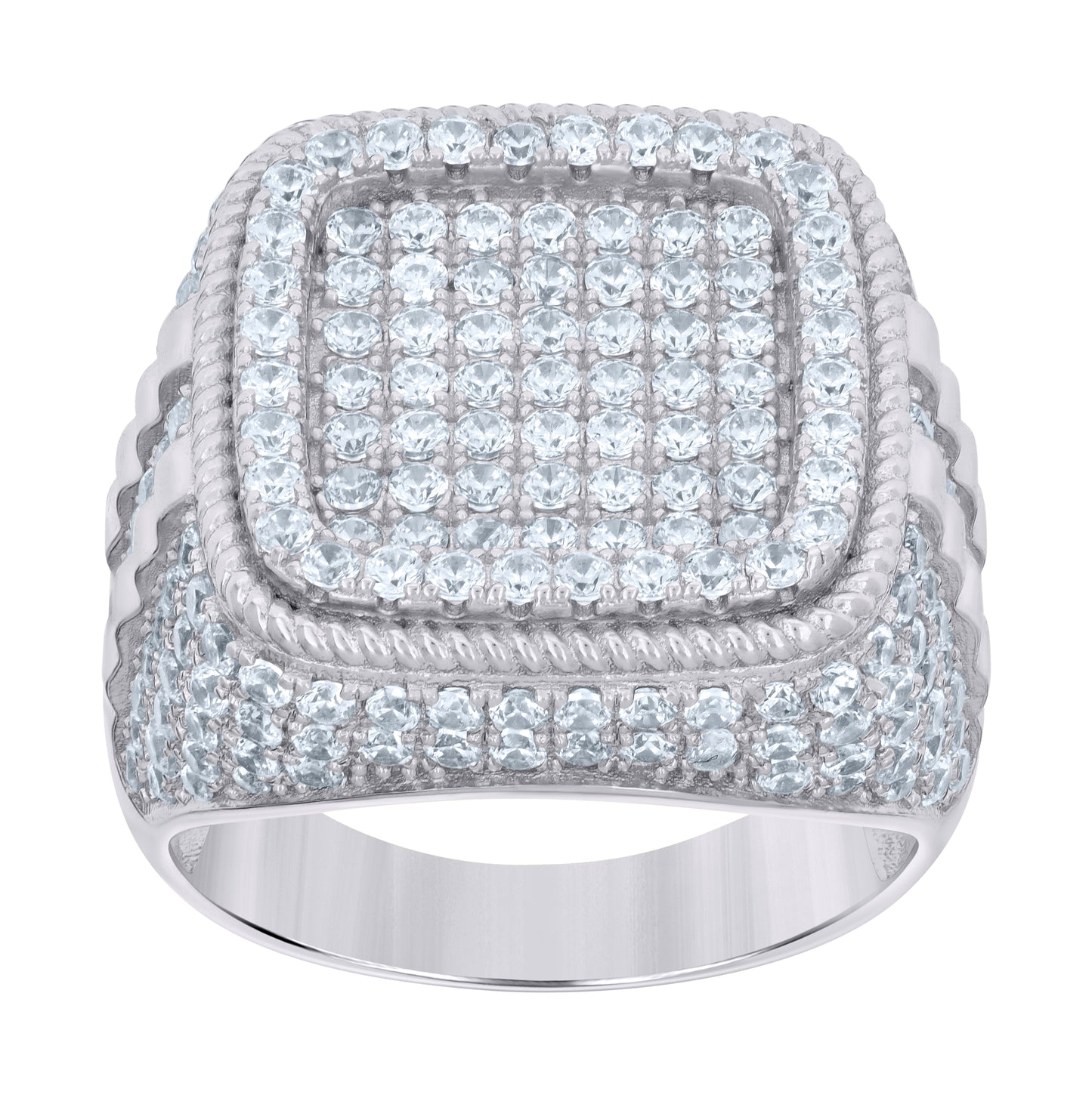 Sterling Silver Men's Cubic-Zirconia Square Head Fashion Bridal Anniversary Wedding Engagement Band Ring
