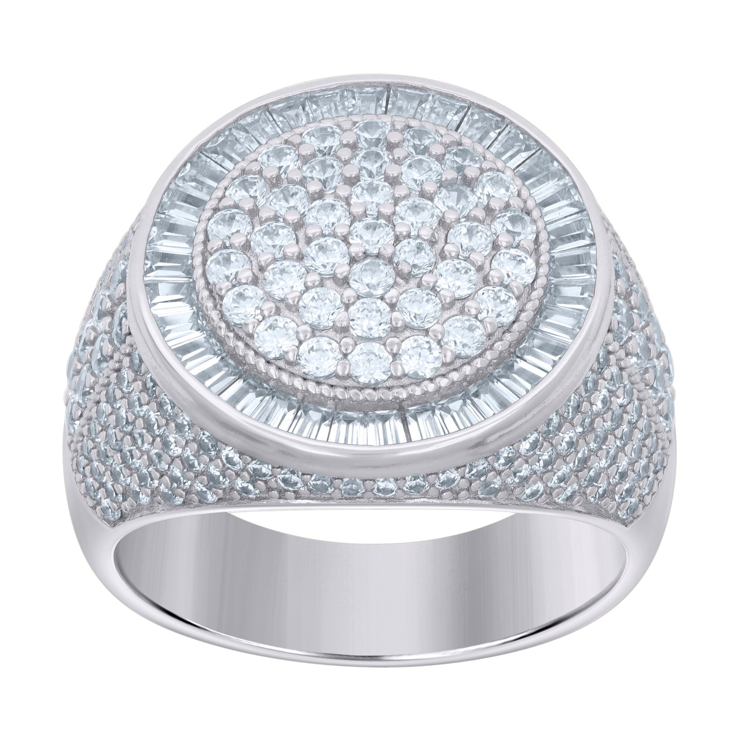 Sterling Silver Men's Baguette Round Cubic-Zirconia Fashion Bridal Anniversary Wedding Engagement Band Ring