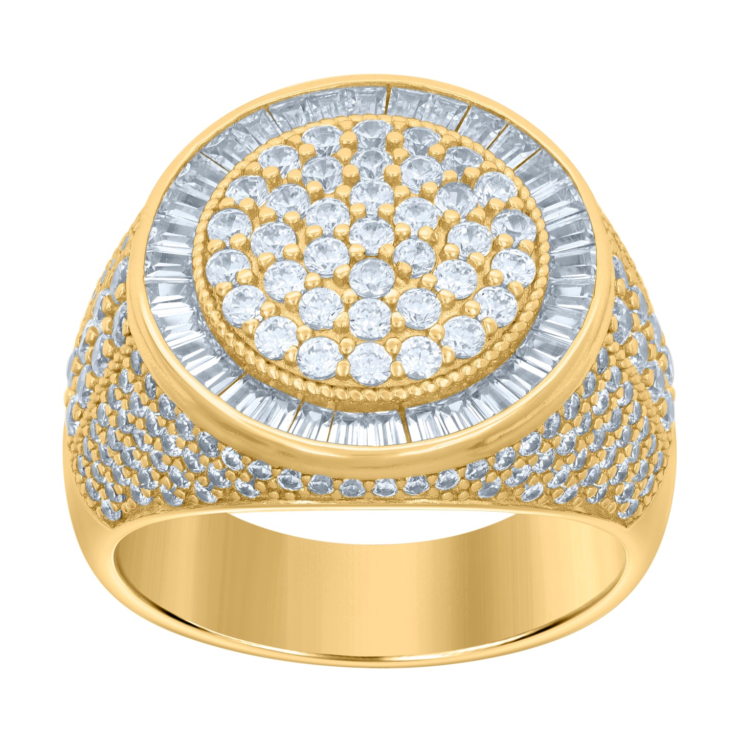 Sterling Silver Yellow-tone Mens Baguette Round Cubic-Zirconia Fashion Bridal Anniversary Wedding Engagement Band Ring