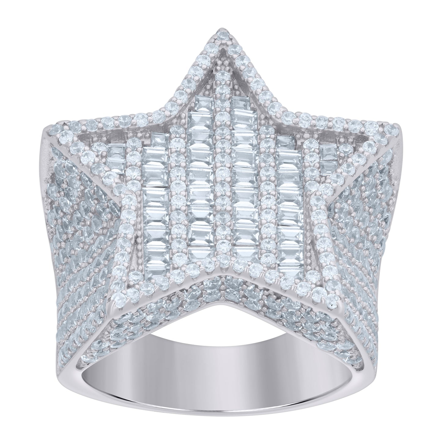 Sterling Silver Mens Baguette Round Cubic-Zirconia Star Fashion Bridal Anniversary Wedding Engagement Band Ring